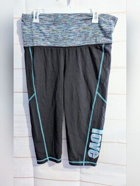 Y2K Material Girl Black Capri Leggings with Multicolor Foldover Waistband Size L